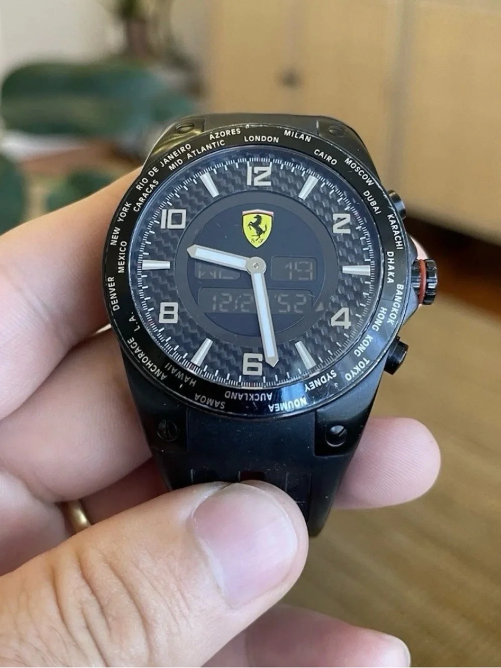 Ferrari World Time Alarm Chronograph Men's Black Dial Watch 45mm FE-05-IPB-FC